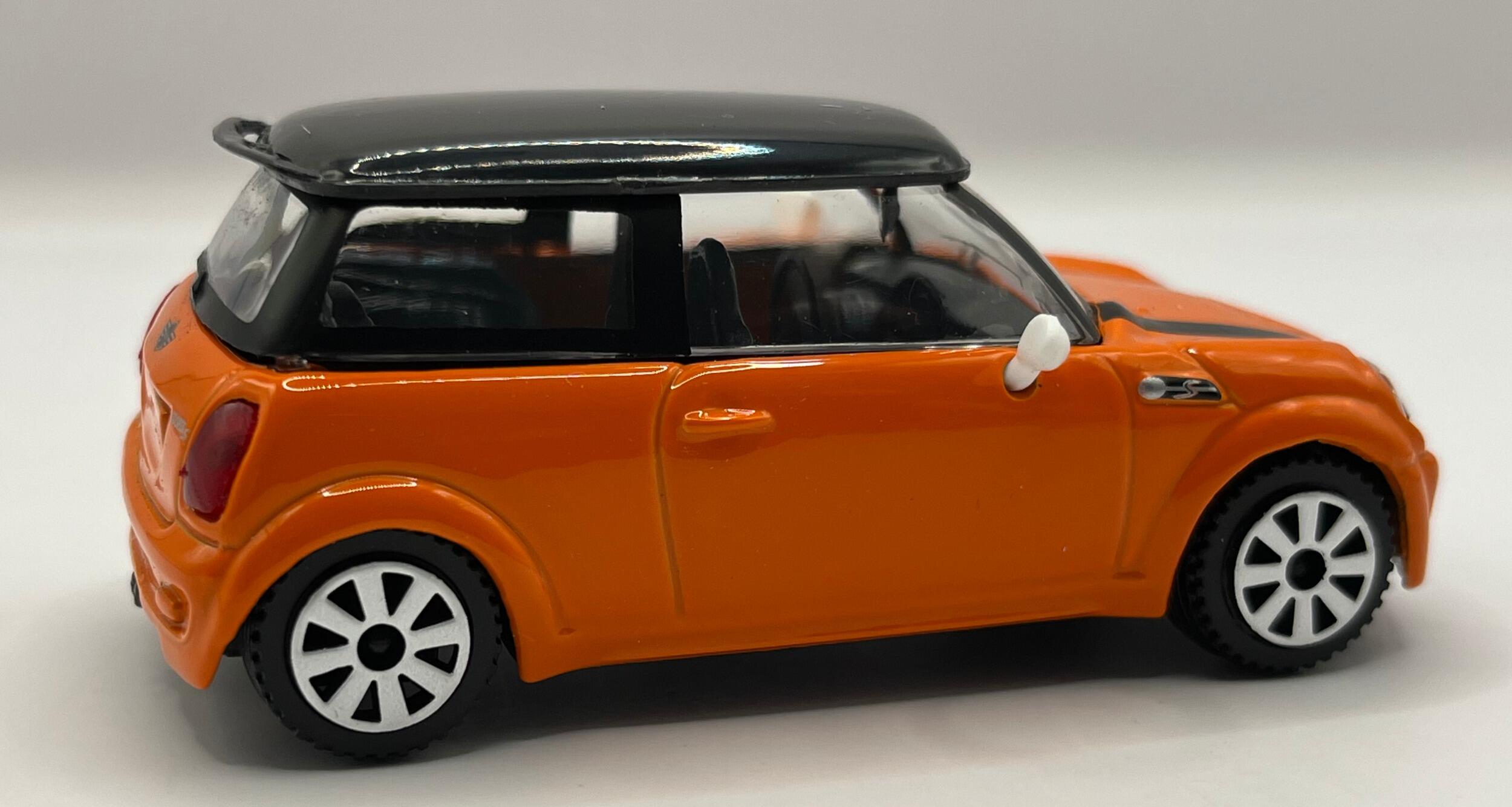 Mini Cooper S in orange with black roof, 1:43 scale diecast car model ...