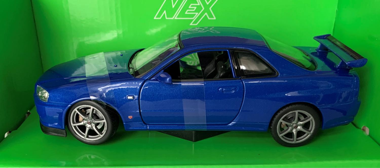 Nissan Skyline GT-R (R34) in metallic blue 1:24 scale model from Welly