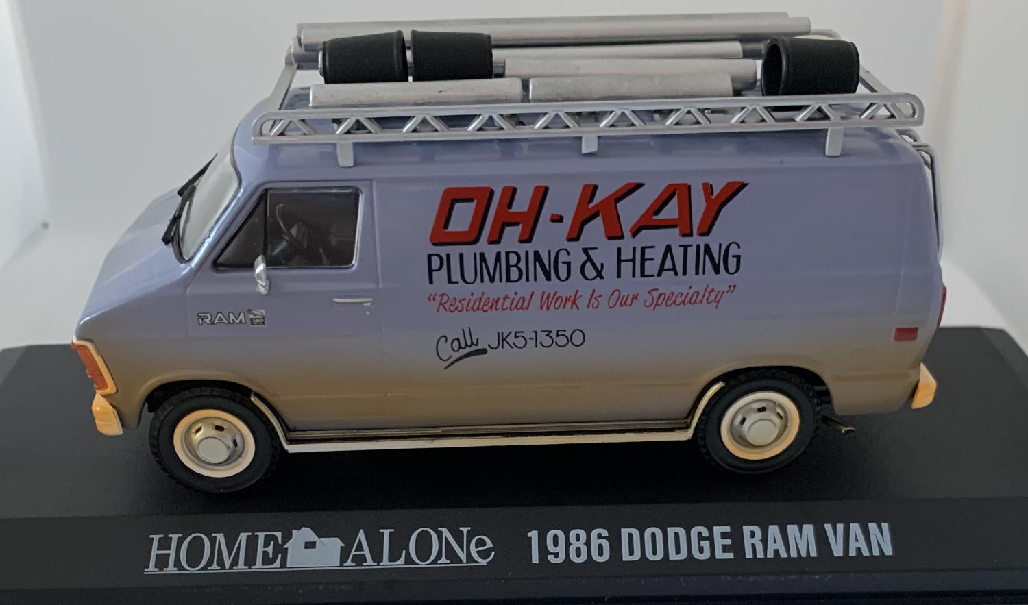 Home Alone Dodge Ram Van 1986 Oh-Kay Plumbing and Heating Van, 1:43 scale model from Greenlight, Limited Edition