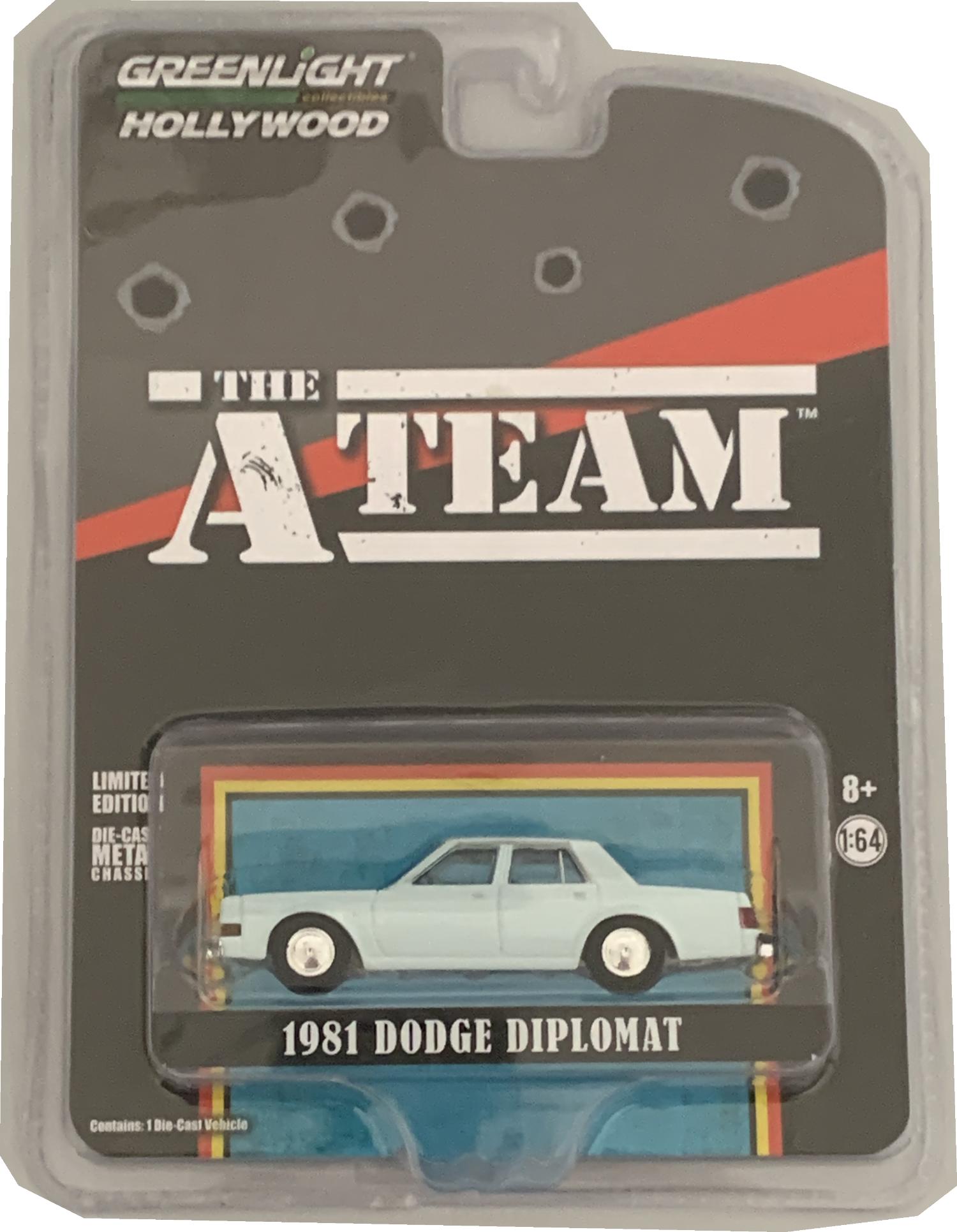 The A Team, 1981 Dodge Diplomat in pale blue 1:64 scale model from Greenlight, Limited Edition model