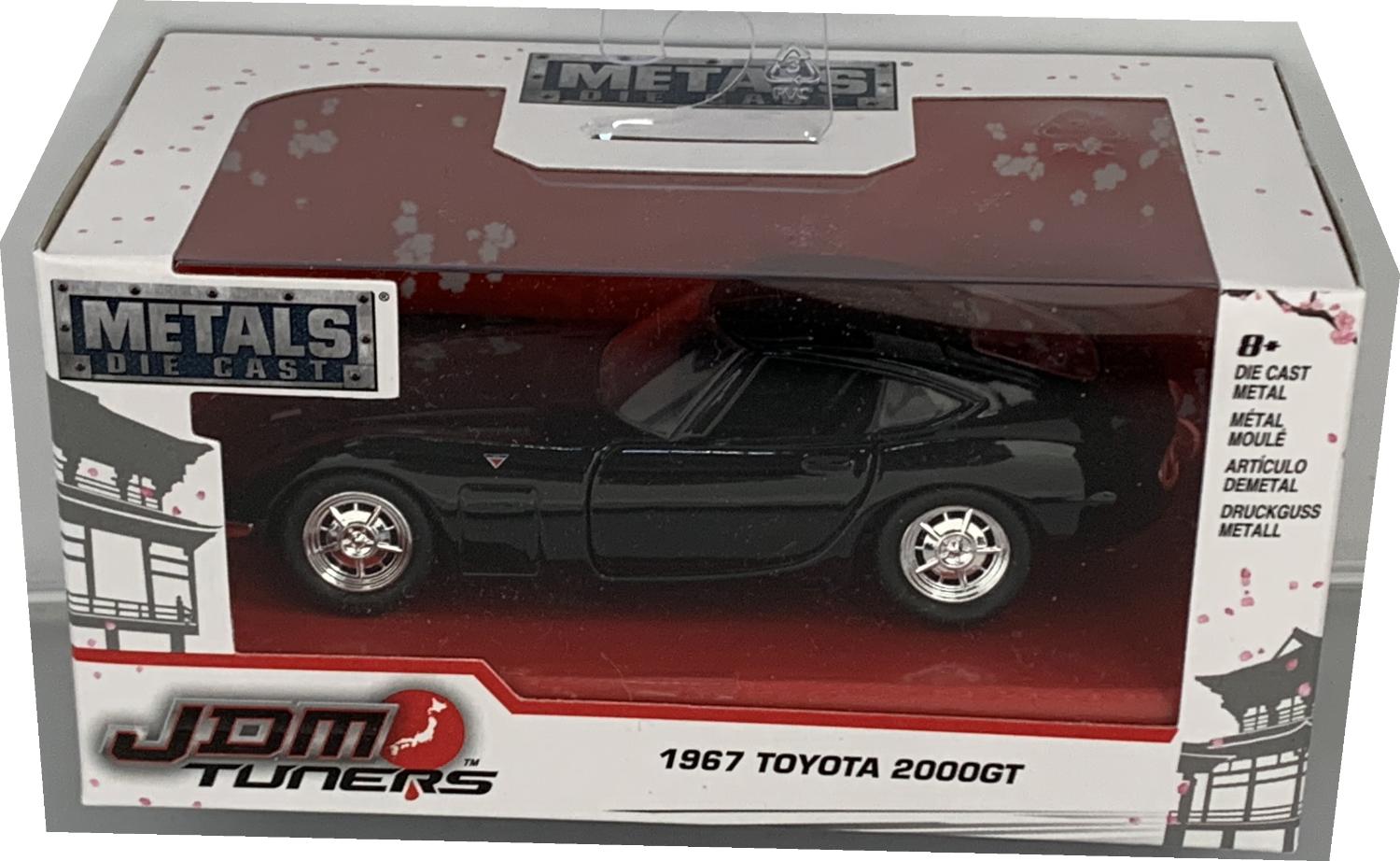 An excellent scale model of a Toyota 2000GT decorated in glossy black with chrome wheels