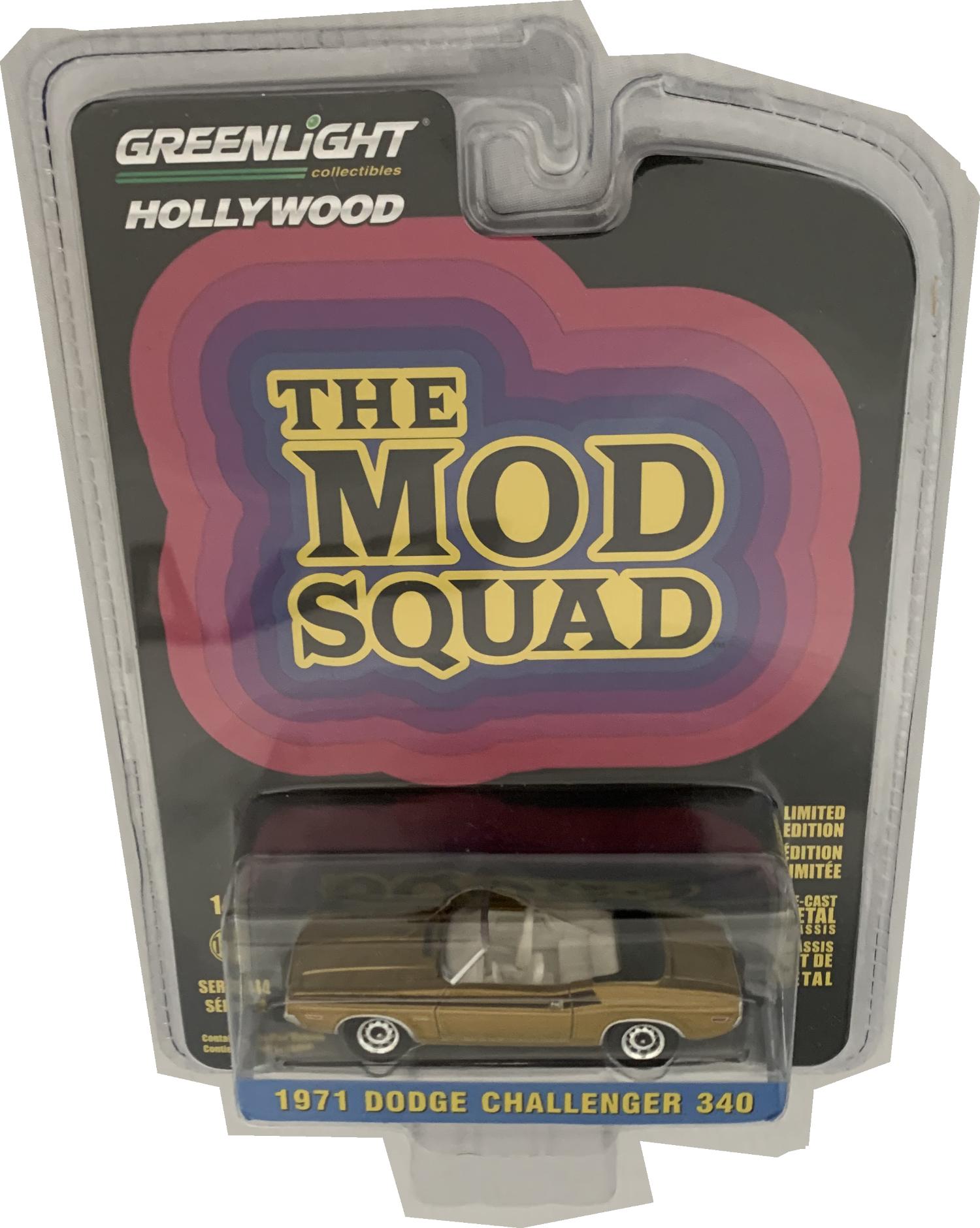 The Mod Squad 1971 Dodge Challenger 340 in gold 1:64 scale model from Greenlight, limited edition