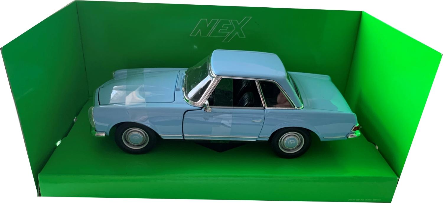 An excellent scale model of a Mercedes Benz S230 SL decorated in light blue with light blue and silver wheels