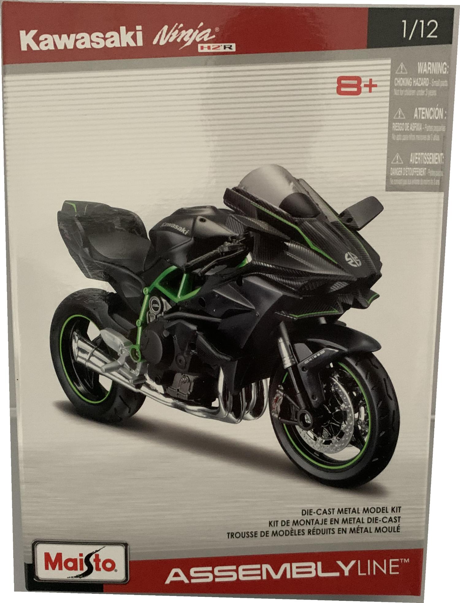 Kawasaki Ninja H2 R 2020 in grey and green 1:12 scale model kit from Maisto