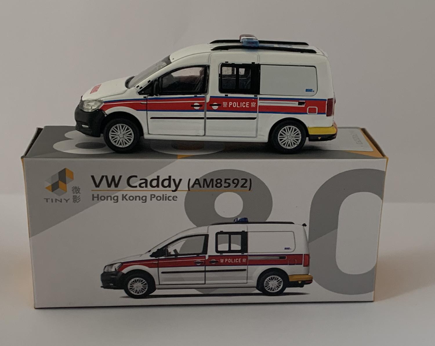 A good reproduction of the VW Caddy Hong Kong Police with detail throughout, all authentically recreated. The model is presented in a box, the car is approx. 7.5 cm long and the box is 10 cm long