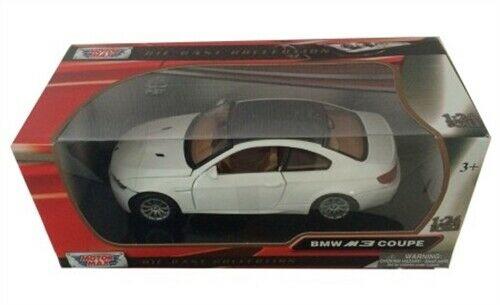 BMW M3 Coupe in white with carbon fibre effect roof 1:24 scale model from Motormax