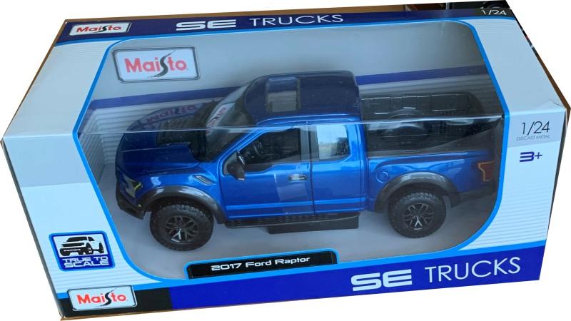 Ford Raptor F-150 2017 in metallic blue 1:24 scale model from Maisto