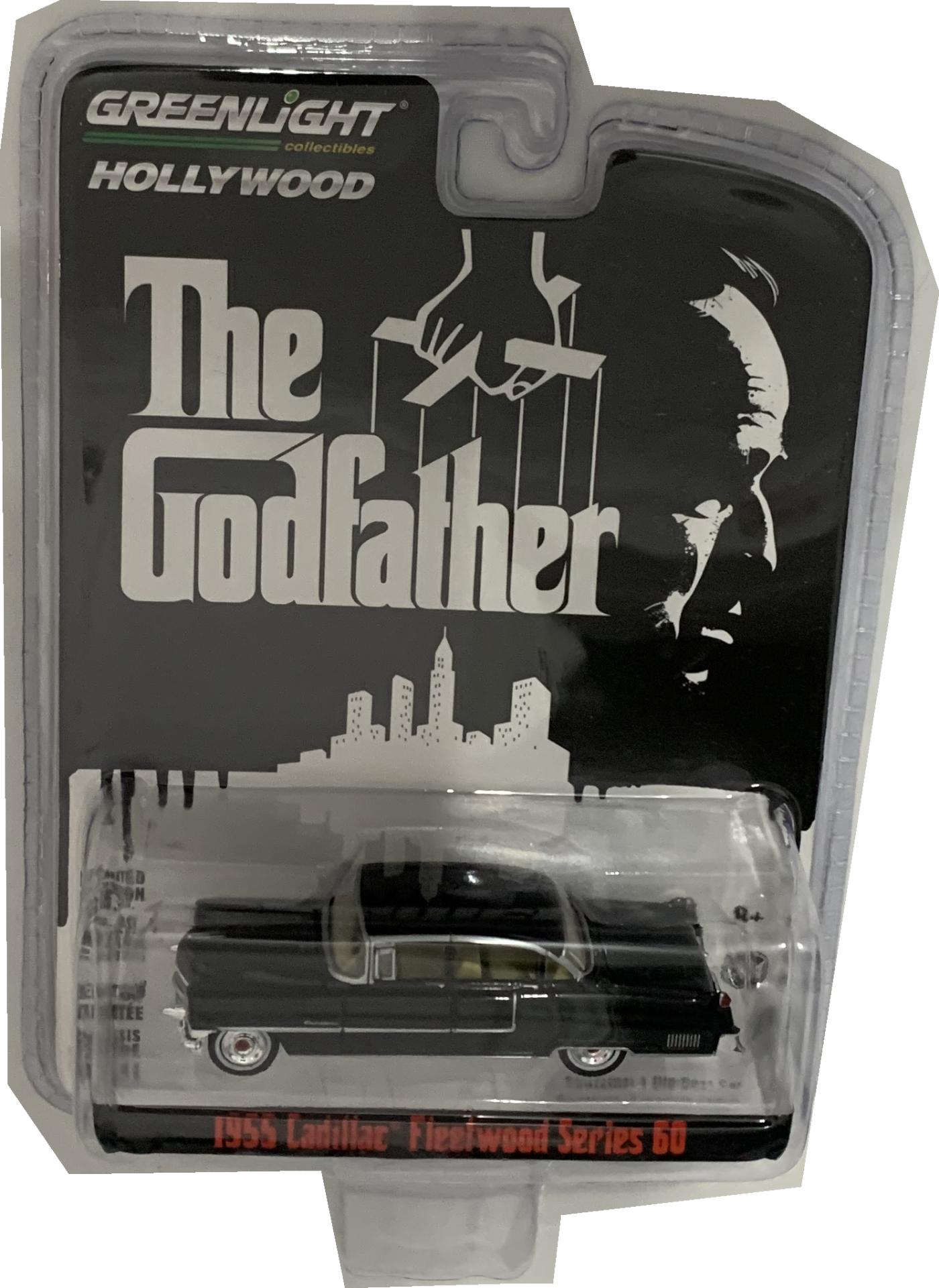 The Godfather 1955 Cadillac Fleetwood Series 60 in black 1:64 scale model from Greenlight, limited edition model
