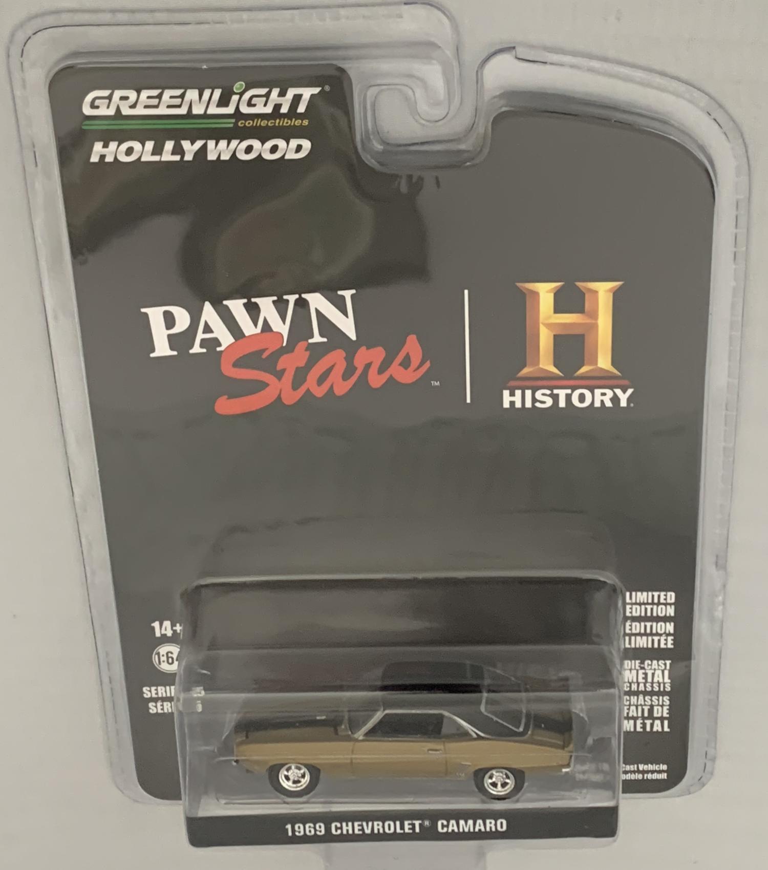 From the History Channel 'Pawn Stars'  1969 Chevrolet Camaro in gold 1:64 scale model from Greenlight, limited edition