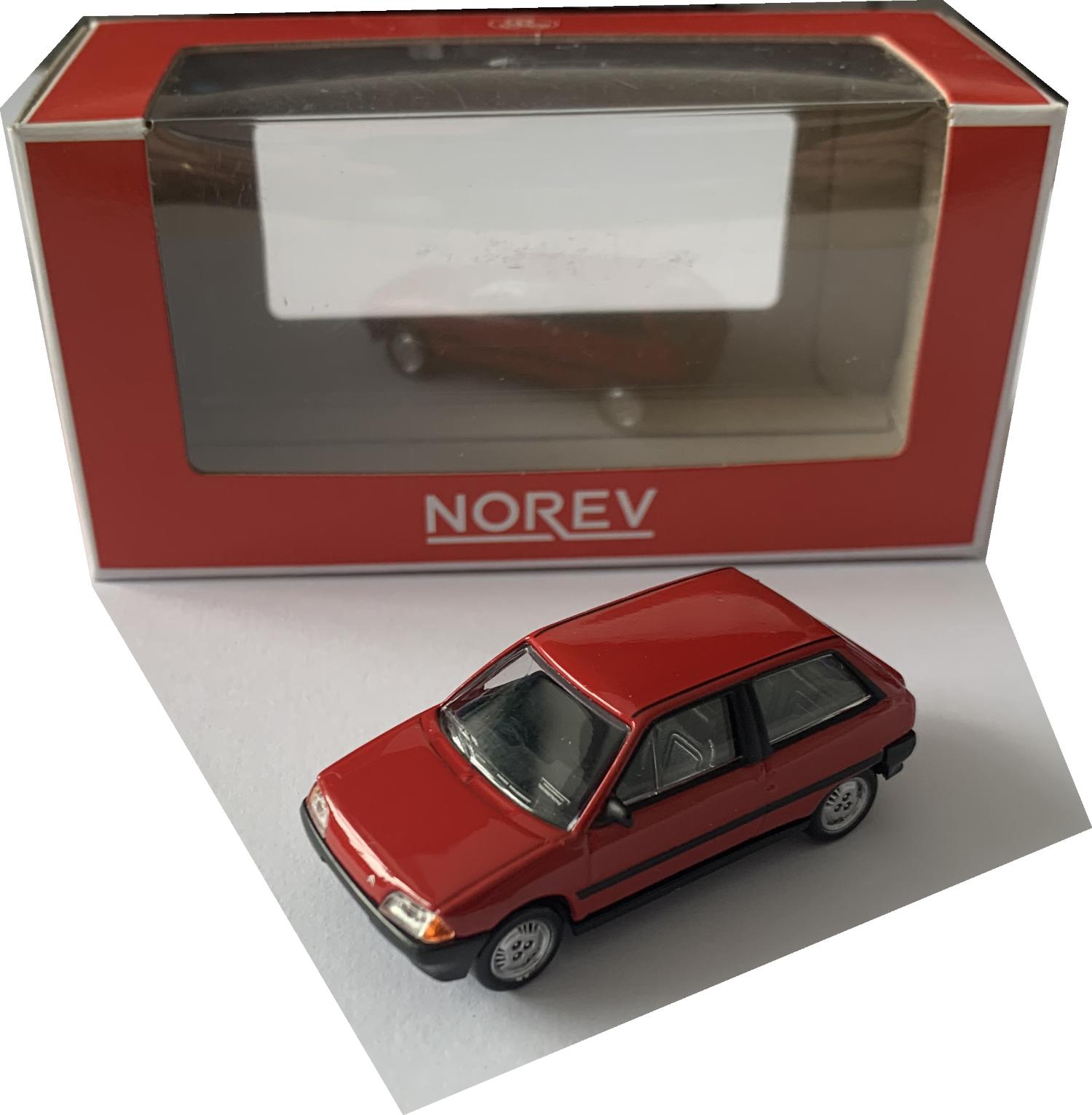 Citroen AX 1986 in red 1:64 scale model car from Norev, 310920, approx 5.5cm long