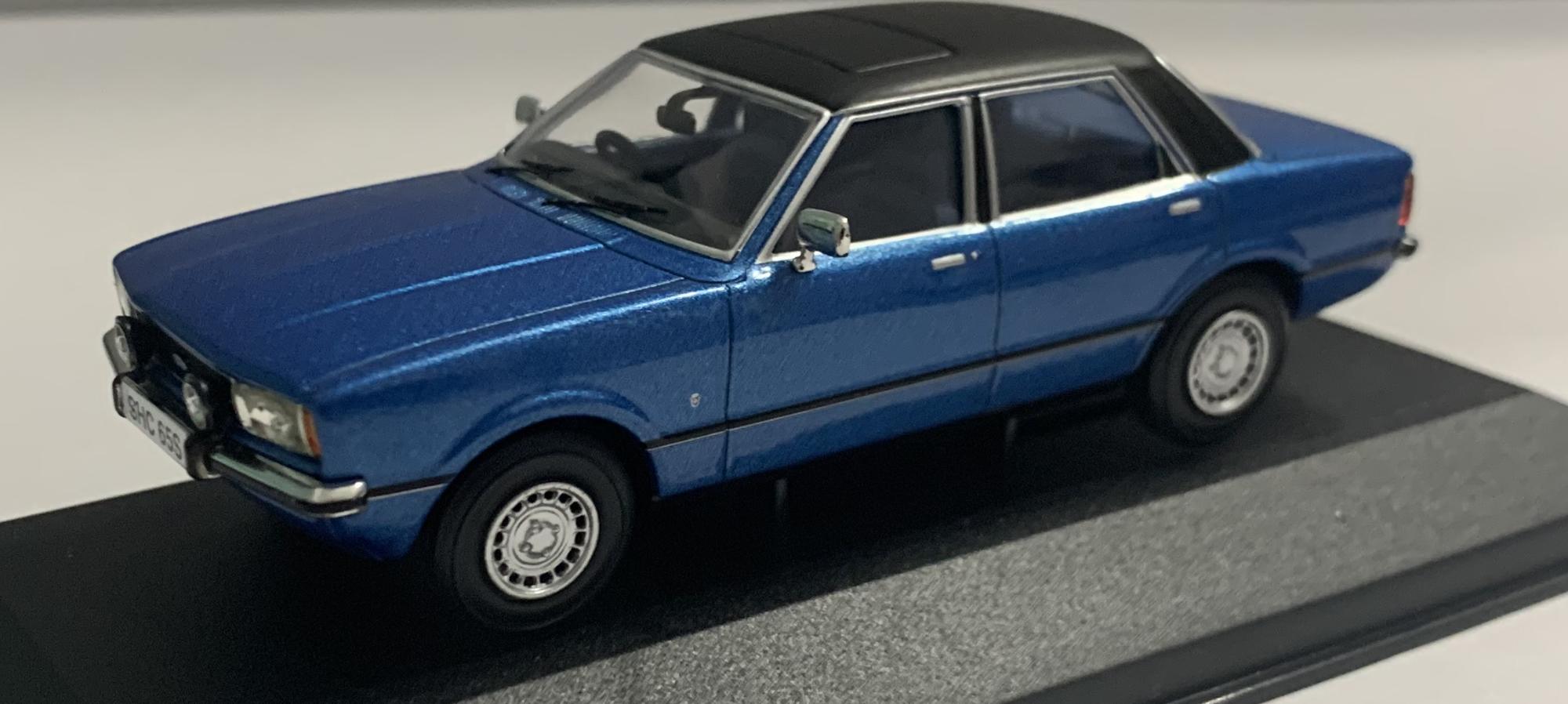 Ford Cortina mk4 2.0 Ghia in Hawaiian blue 1:43 scale car model from Corgi Vanguards, Limited edition