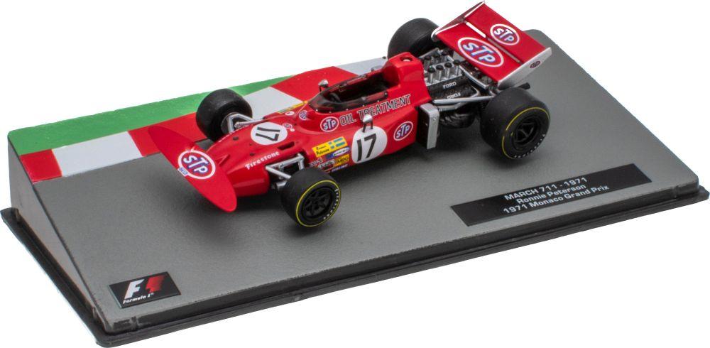 Highly detailed model of the March 711 F1 car that was driven by Ronnie Peterson.  The model is perfect in every tiny details of the original single-seater, livery, colours, decals