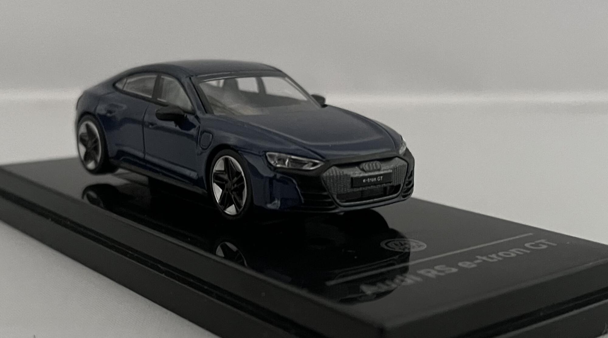 Audi RS e-tron GT 2021 in ascari blue 1:64 scale diecast car model from Paragon Models, 65333, approx 7.5cm long