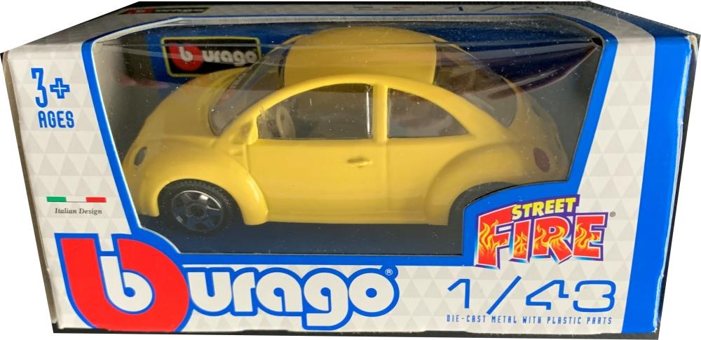 VW New Beetle in yellow 1:43 scale model from Bburago, streetfire