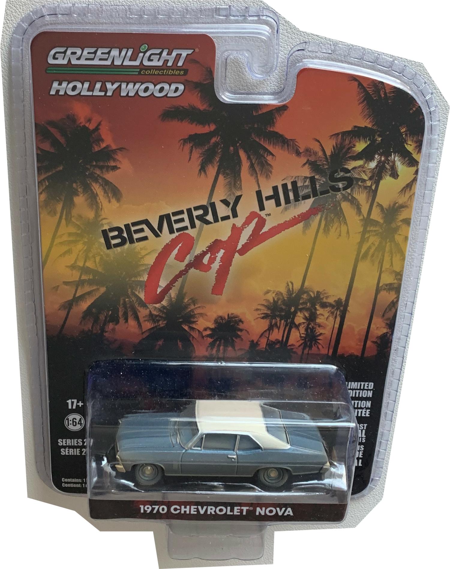 Beverly Hills Cop 1970 Chevrolet Nova in blue / white (unrestored) 1:64 scale model from Greenlight, limited edition
