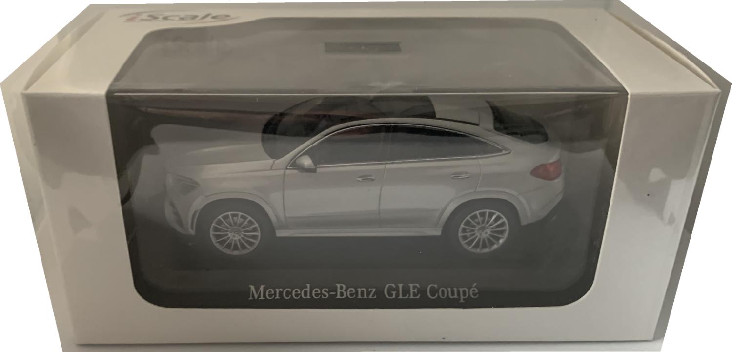 Mercedes Benz GLE Coupe (167) Coupe 2020 in silver 1:43 scale model from iScale. Model is mounted on a removable plinth with a removable hard plastic cover.  THIS IS NOT A TOY