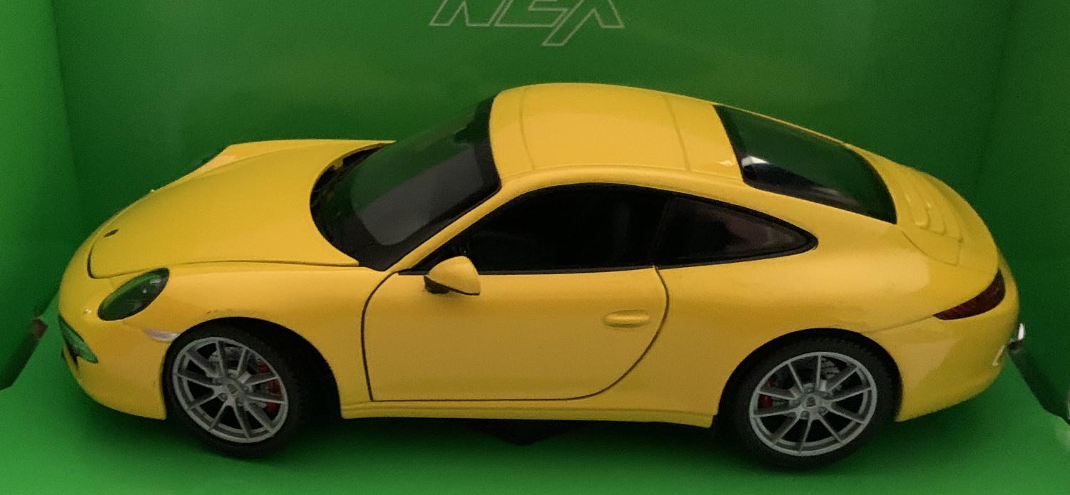 Porsche 911 Carrera S in yellow 1:24 scale diecast model from Welly