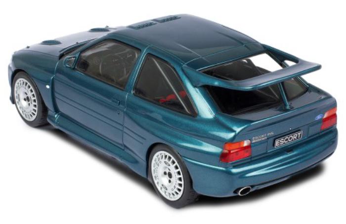 A very high quality accurate representation of the 1996 Ford Escort RS Cosworth decorated in metallic dark green with rear spoilers, bonnet air vents and Ford OZ Racing alloy wheels.
