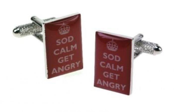 Mens Designer Fashion Cufflinks - Sod Calm Get Angry from Onyx-Art presented in gift box