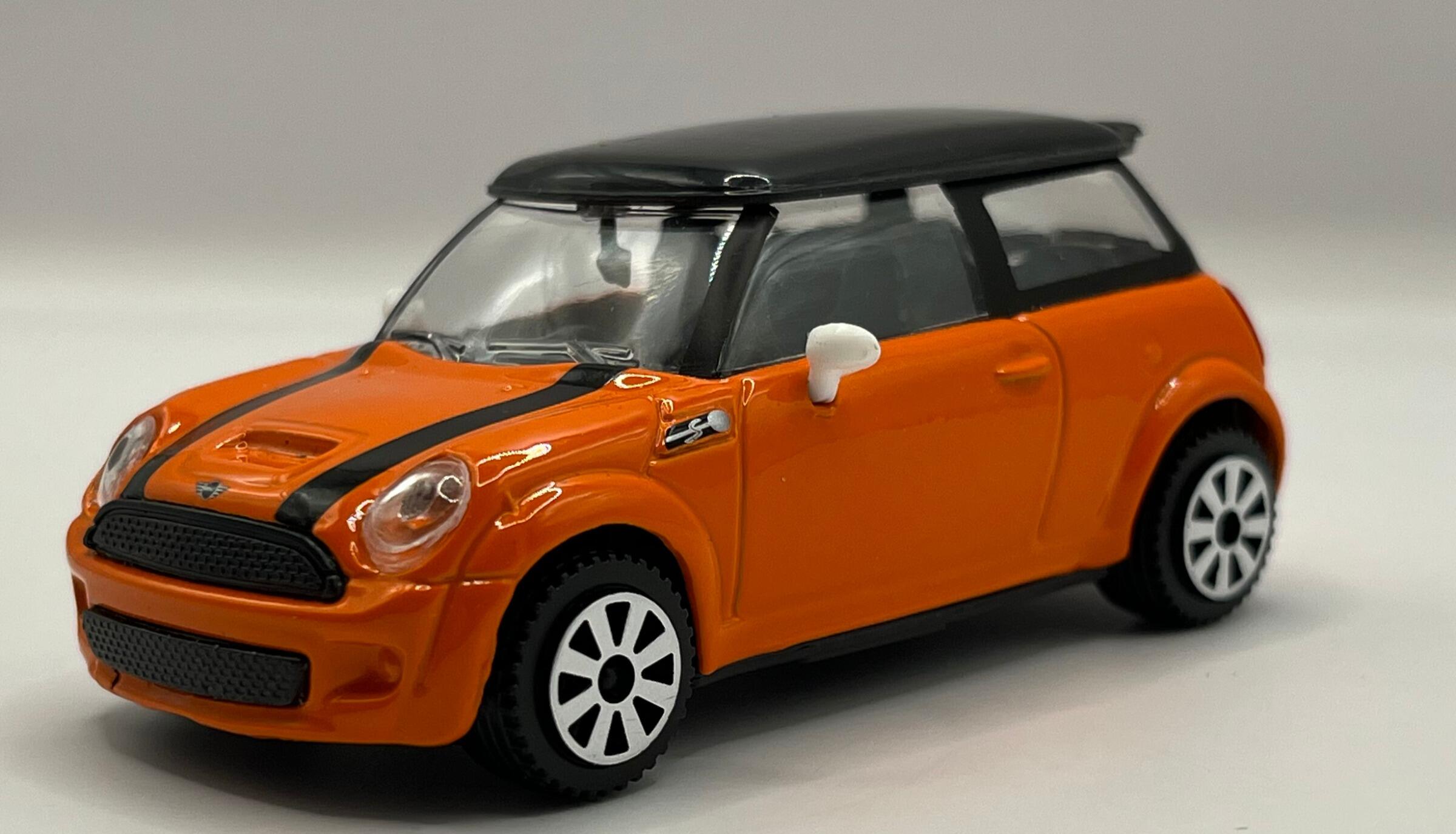 Mini Cooper S in orange with black roof, 1:43 scale diecast car model ...