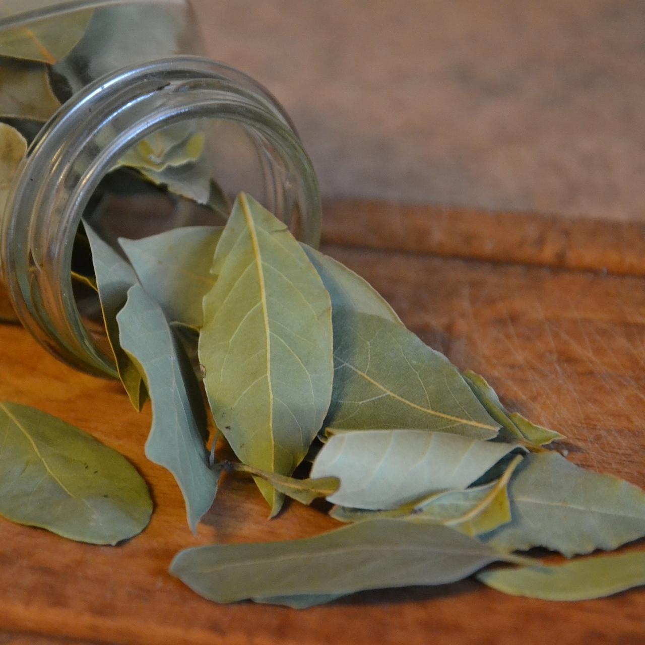 A jar of bay leaves