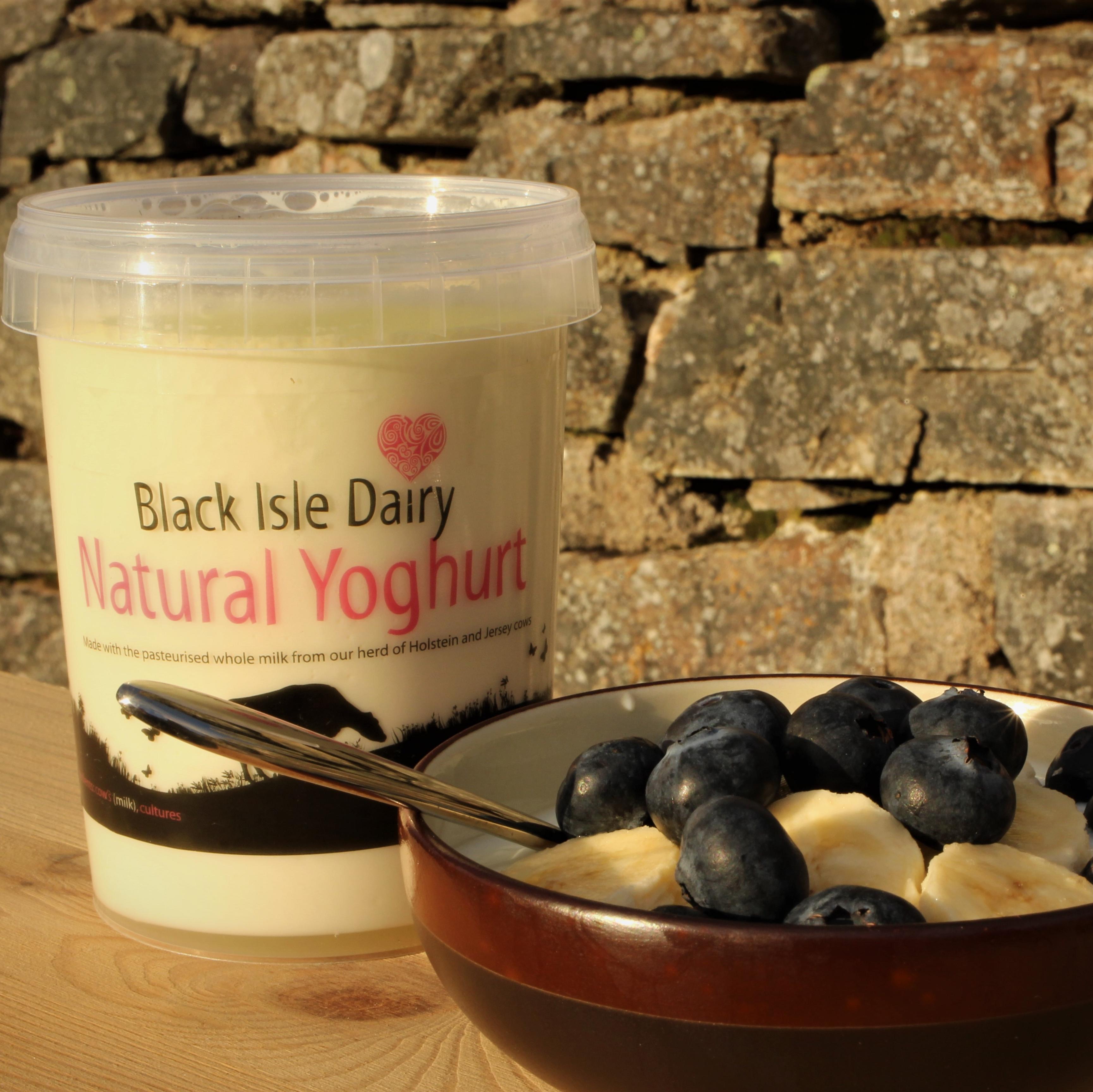 Black Isle Dairy yogurt plus bowl with fruit