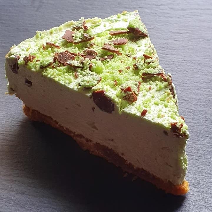 a slice of mint aero cheesecake