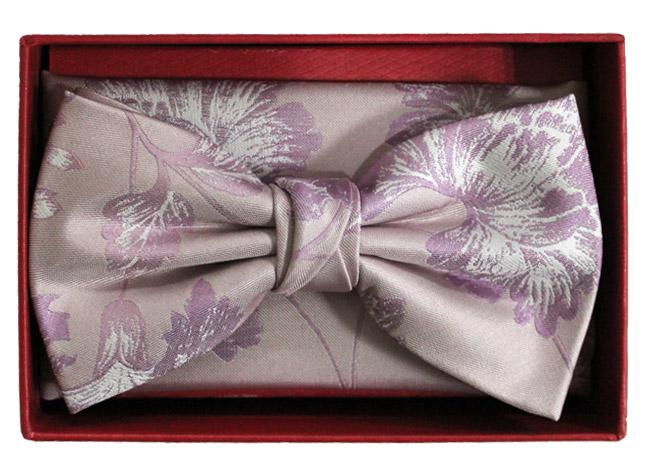 Silk Bow Tie And Hank Set - Floral
