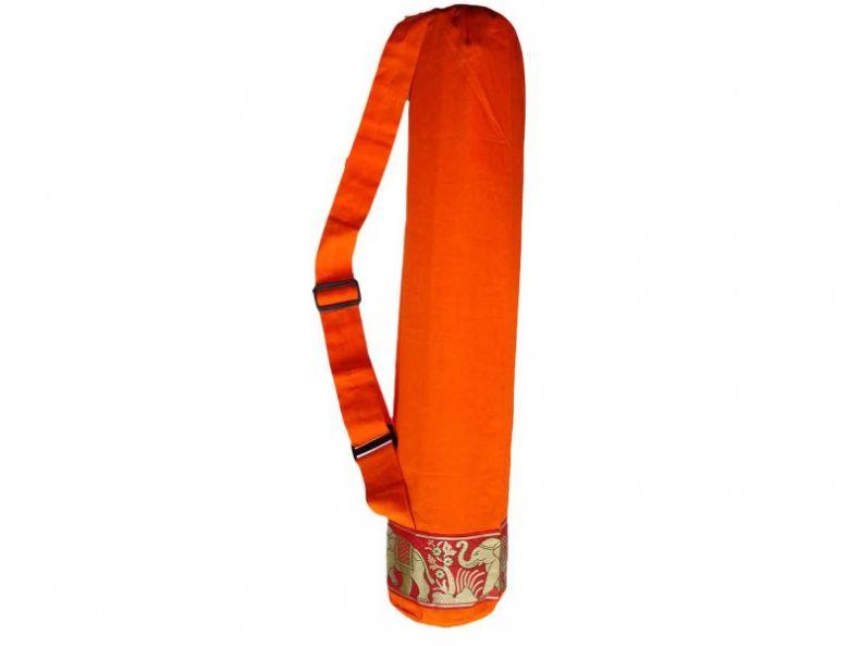 cotton yoga mat carrier bag with elephant design and adjustable strap in orange colour