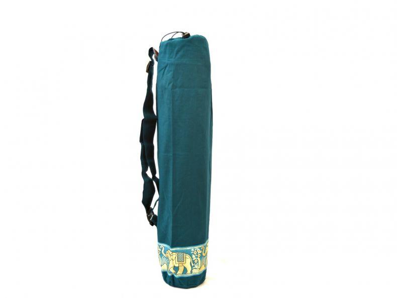 cotton yoga mat carrier bag with elephant design and adjustable strap in dark teal green colour