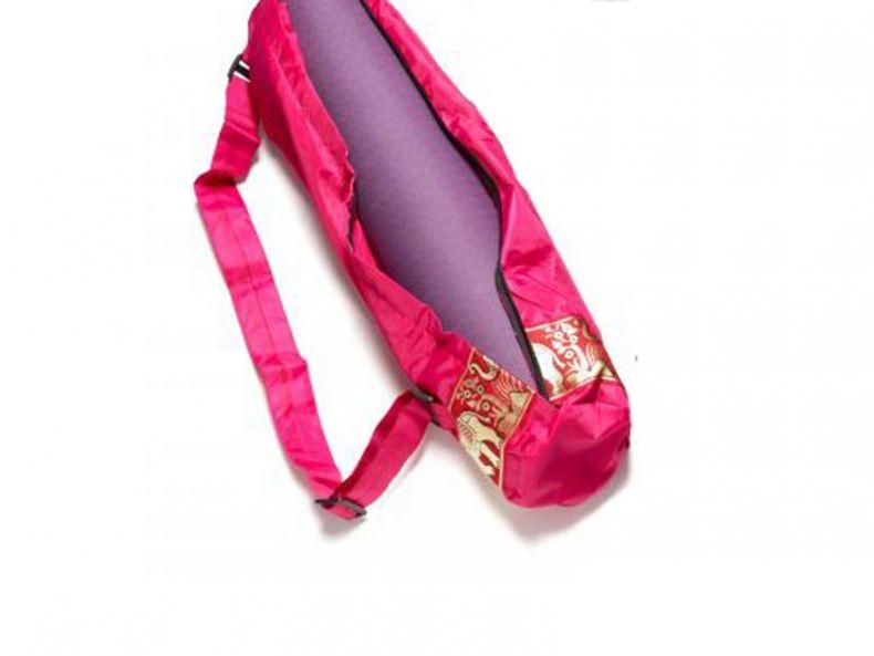delightful classic strong water resistant yoga mat bag with wide woven elephant border hot  pink