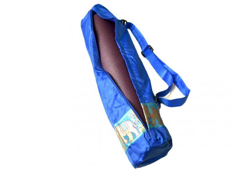 delightful classic strong water resistant yoga mat bag with wide woven elephant border blue