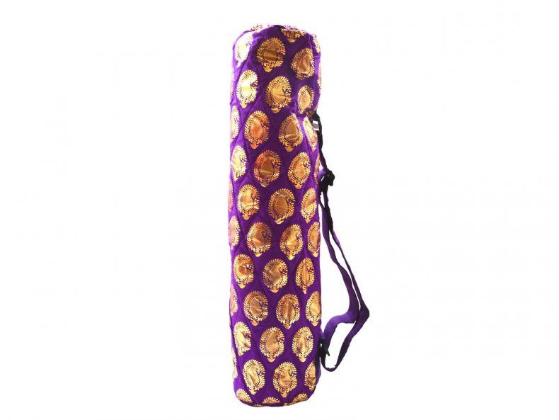 gold mango print yoga mat bag purple colour with adjustable strap