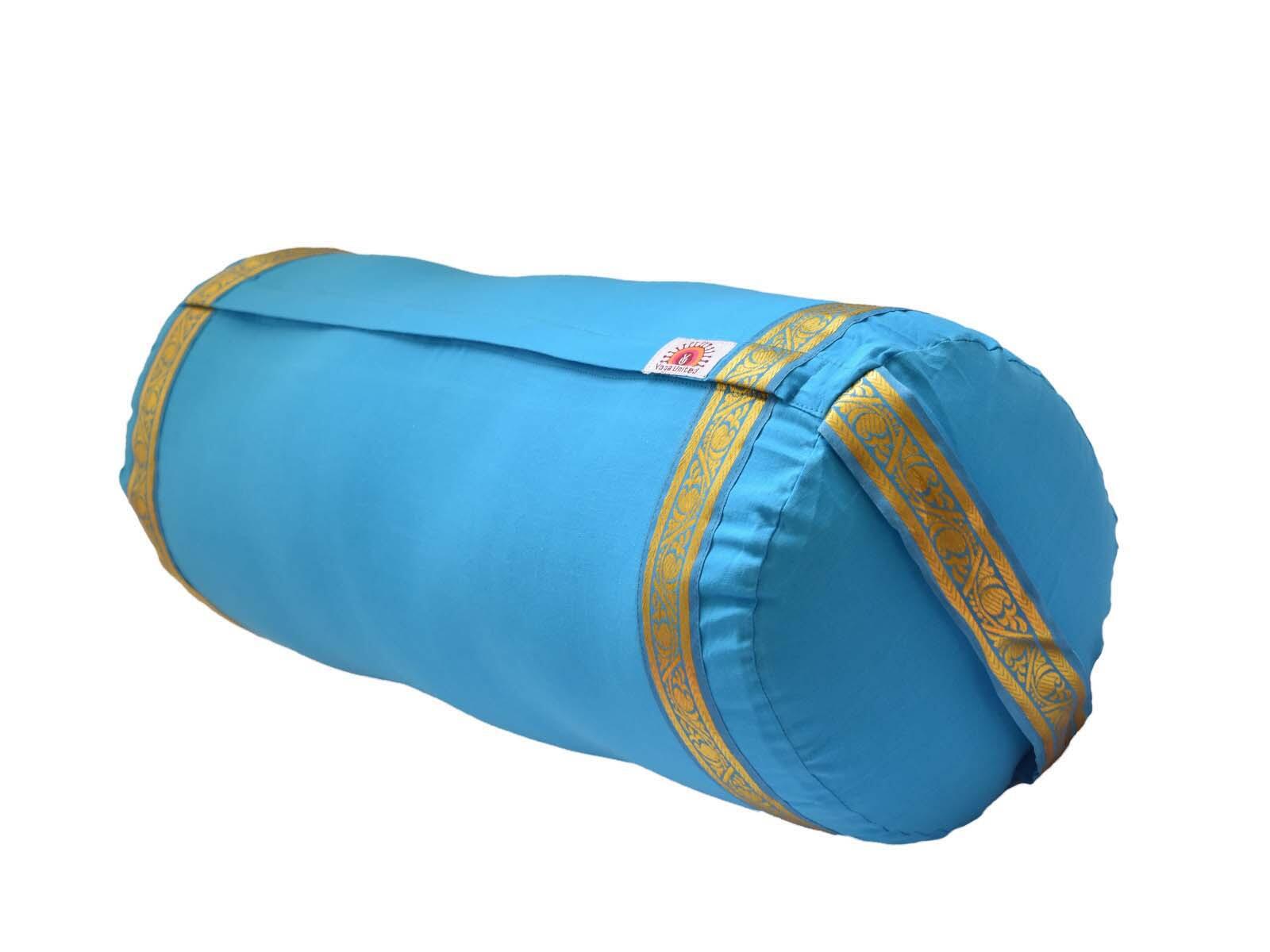 Large Cotton cylentric Yoga Bolster with Flower Border sky blue Colours