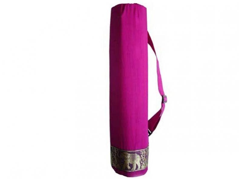 Cotton elephant design yoga mat carrier bag  with adjustable strap in hot pink