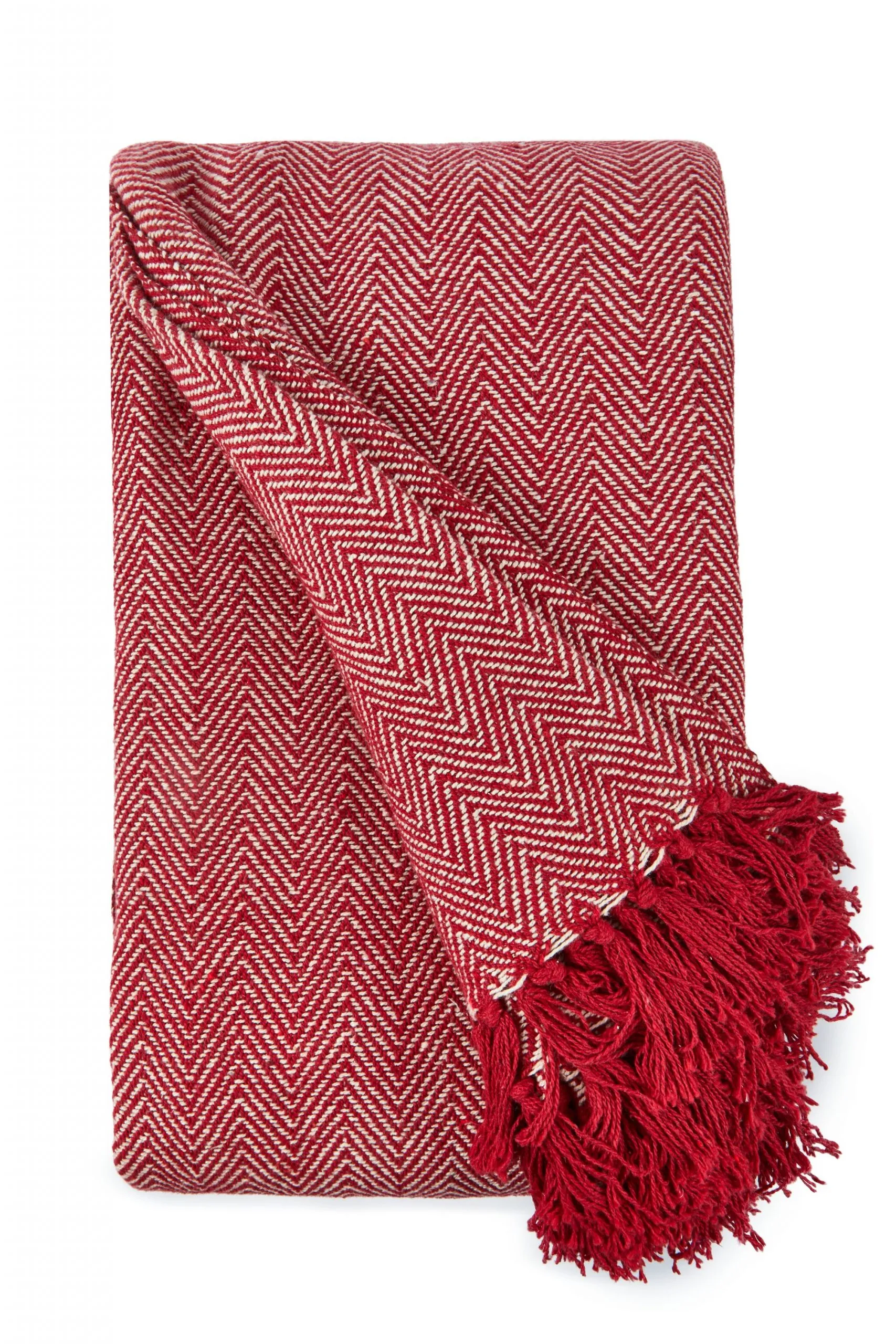 harringbone recycled red folded cotton blanket