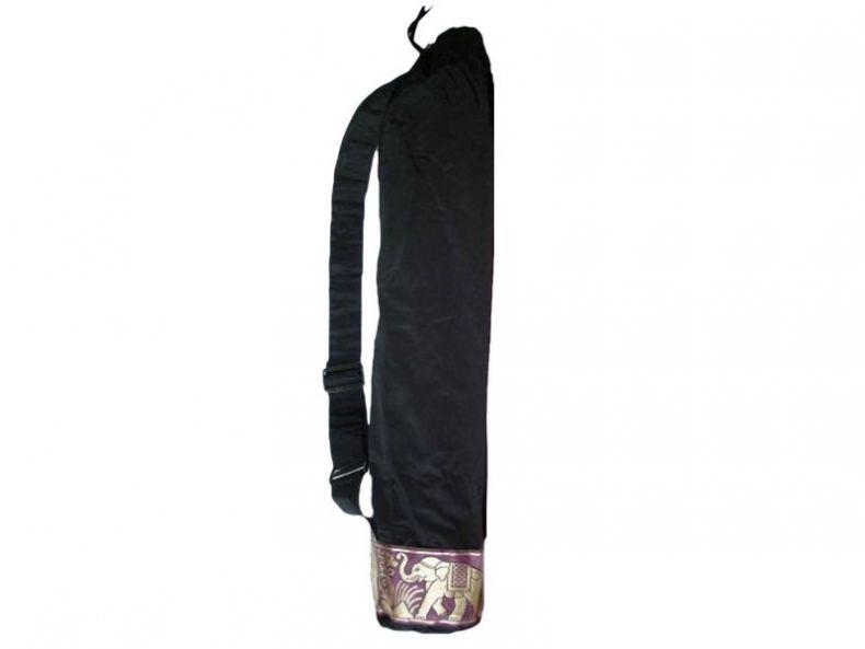 cotton yoga mat bag with elephant design and adjustable strap in black colour