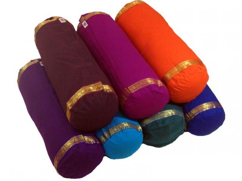 seven colours large cotton yoga and restorative nidra bolsters with decorative design
