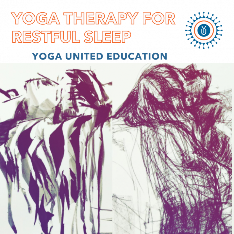 Yoga therapy for restful sleep online course.  Image of a sleeping woman line drawing