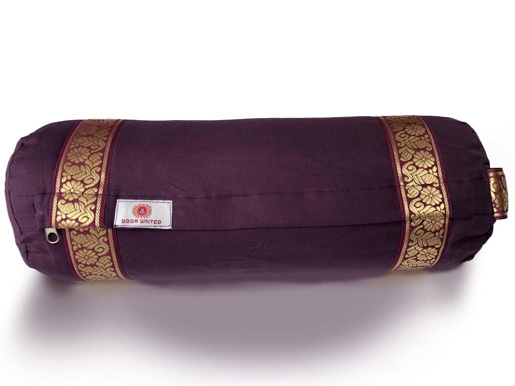 Yoga meditation mini bolster cushion dark brown and purple