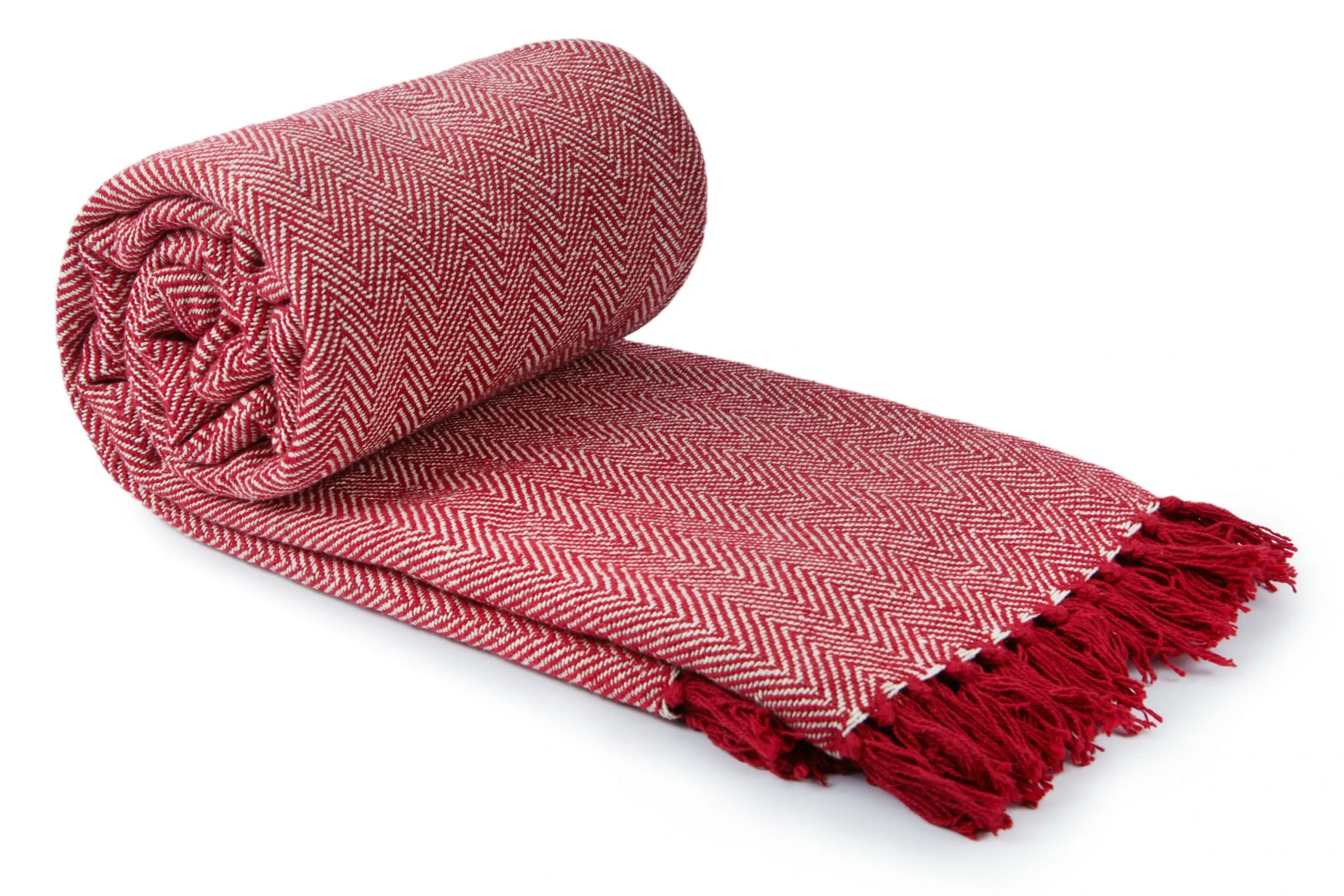 harringbone recycled red cotton blanket