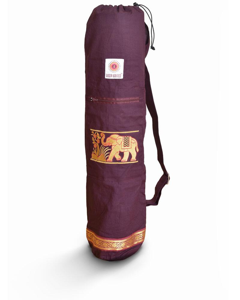 Aubergine Sutra Elephant Cotton Yoga Mat Bag by Yoga United