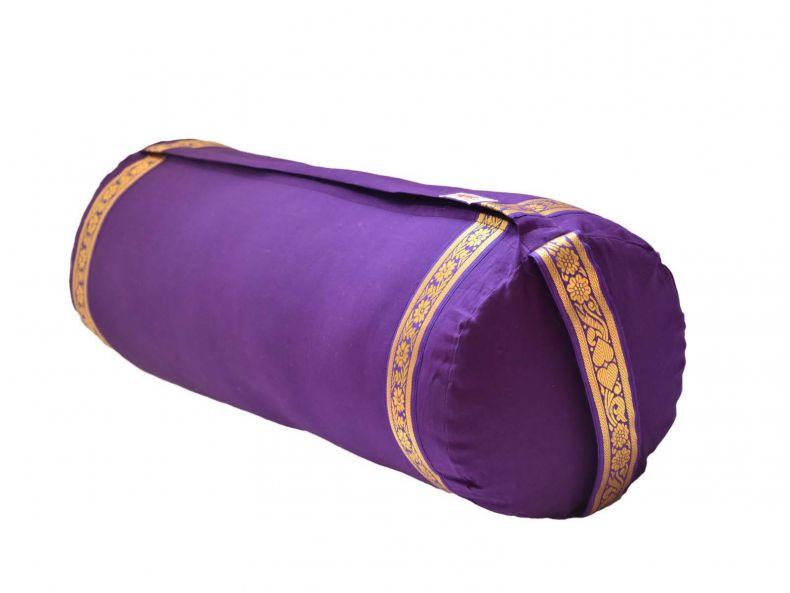 Yoga United Large Cotton Yoga Bolster with Flower Border Purple Colours