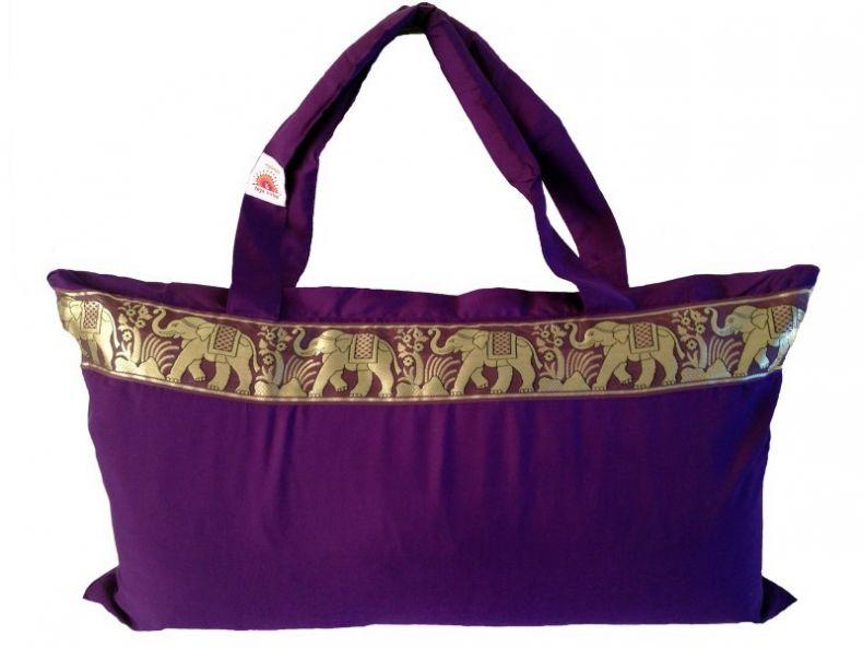 cotton slimline yoga large Kit and props carrier bag in purple with Gold Elephant Border