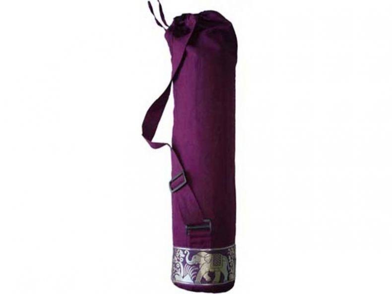 Cotton elephant design yoga mat carrier bag with adjustable strap in burgundy