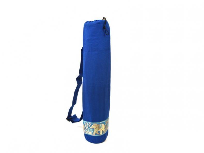 Cotton elephant design yoga mat carrier bag with adjustable strap in dark blue