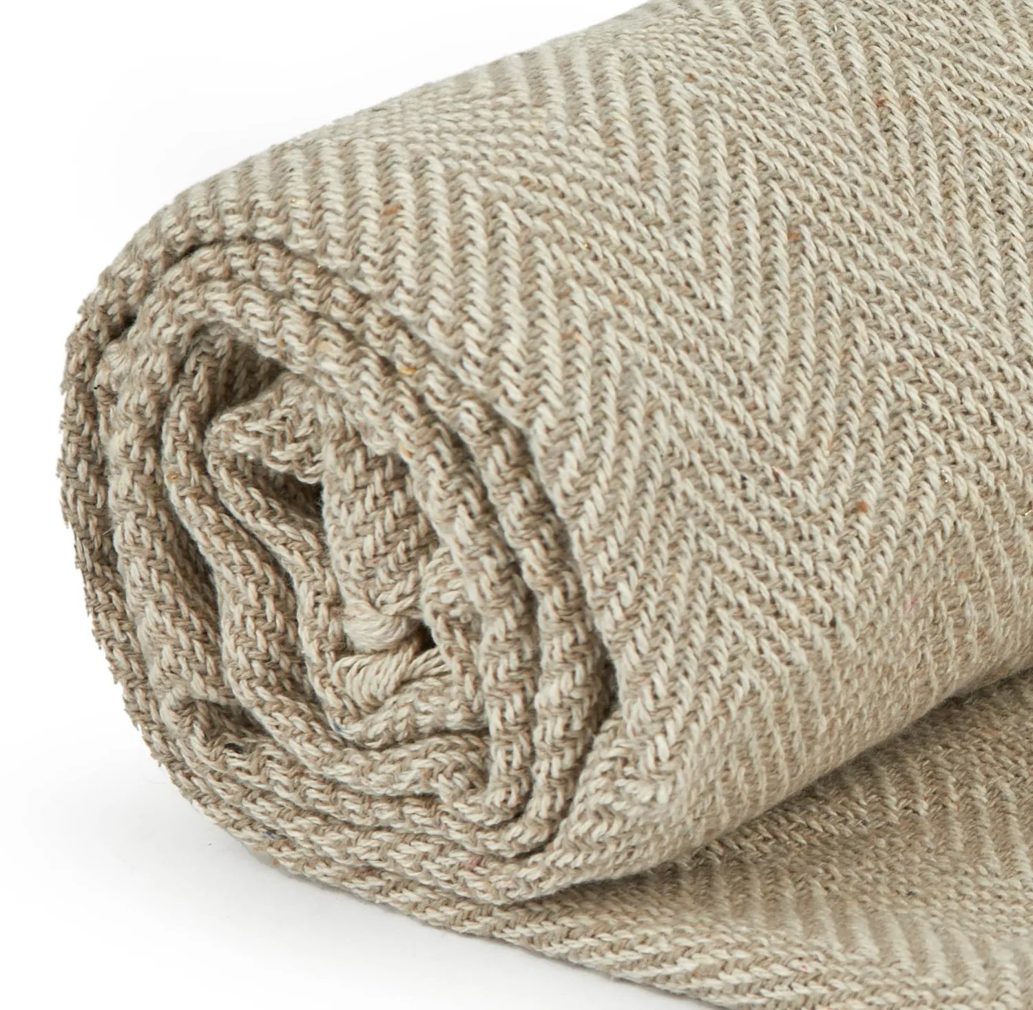 harringbone recycled natural cotton blanket detail