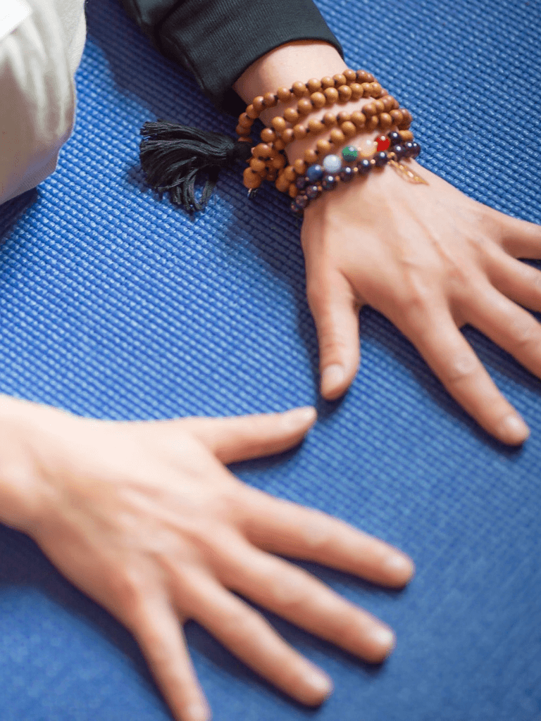close up blue yoga mat grip