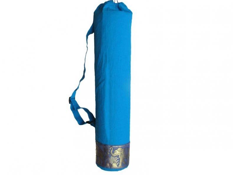 Cotton elephant design yoga mat carrier bag with adjustable strap in light blue