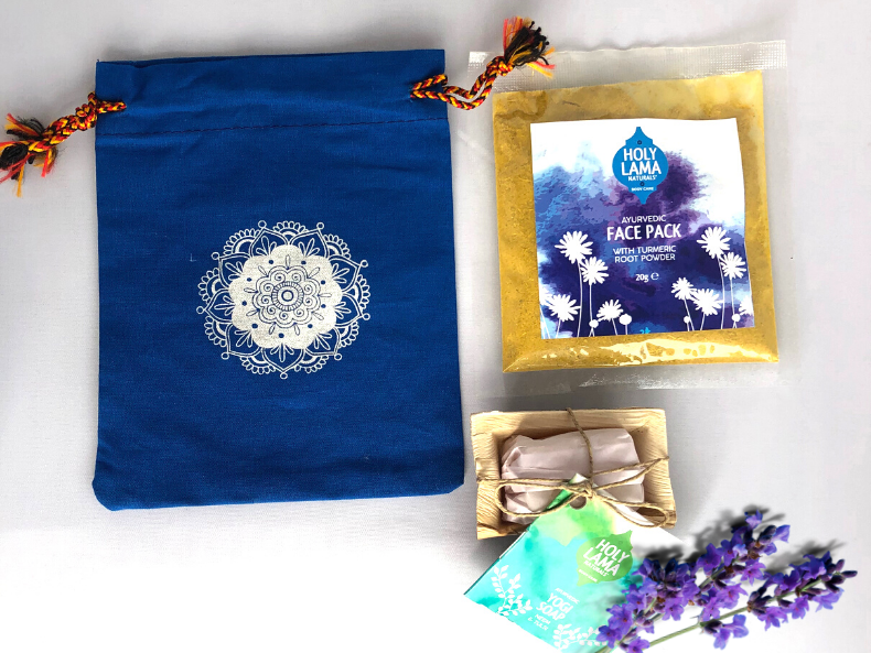 Ethically sourced yoga bag face powder soap gifts pack 